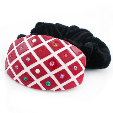 Red Acrylic Flower Velvet Ponytail Holder with Czech Crystals